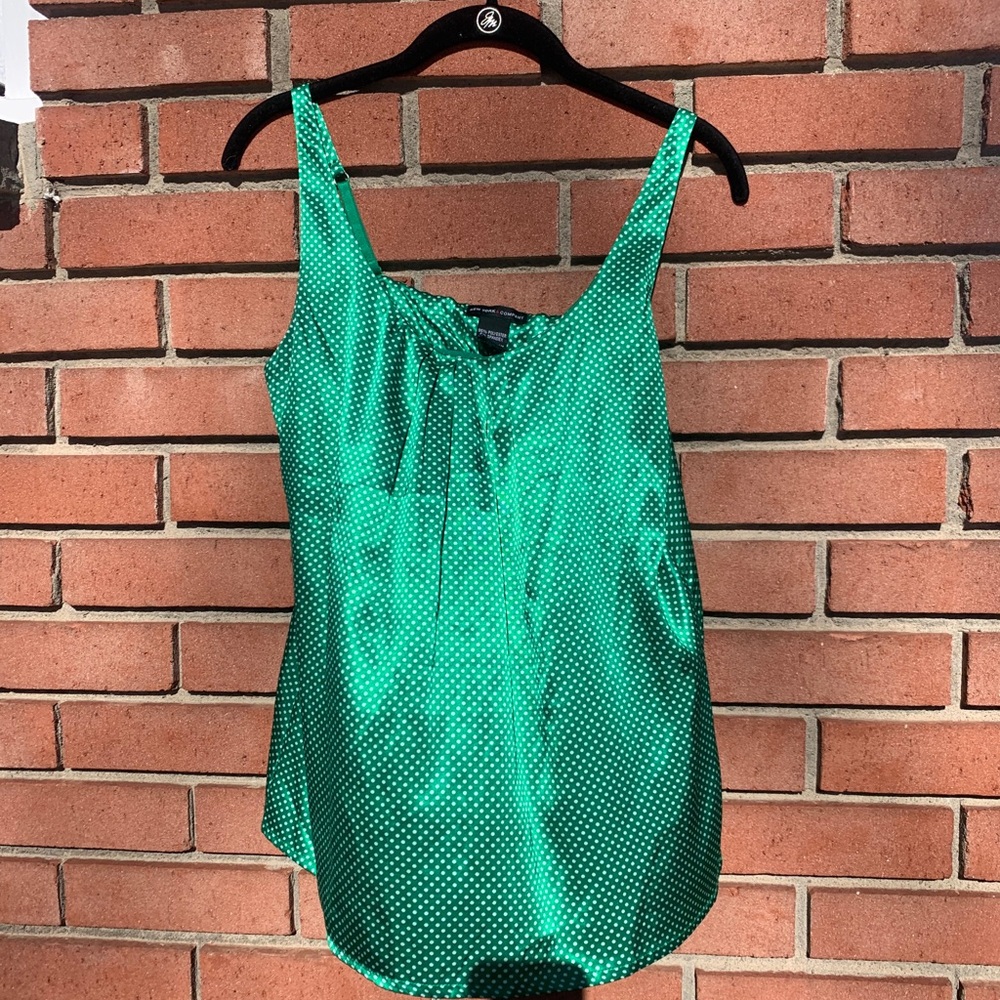Stretch satin green polka dot tank